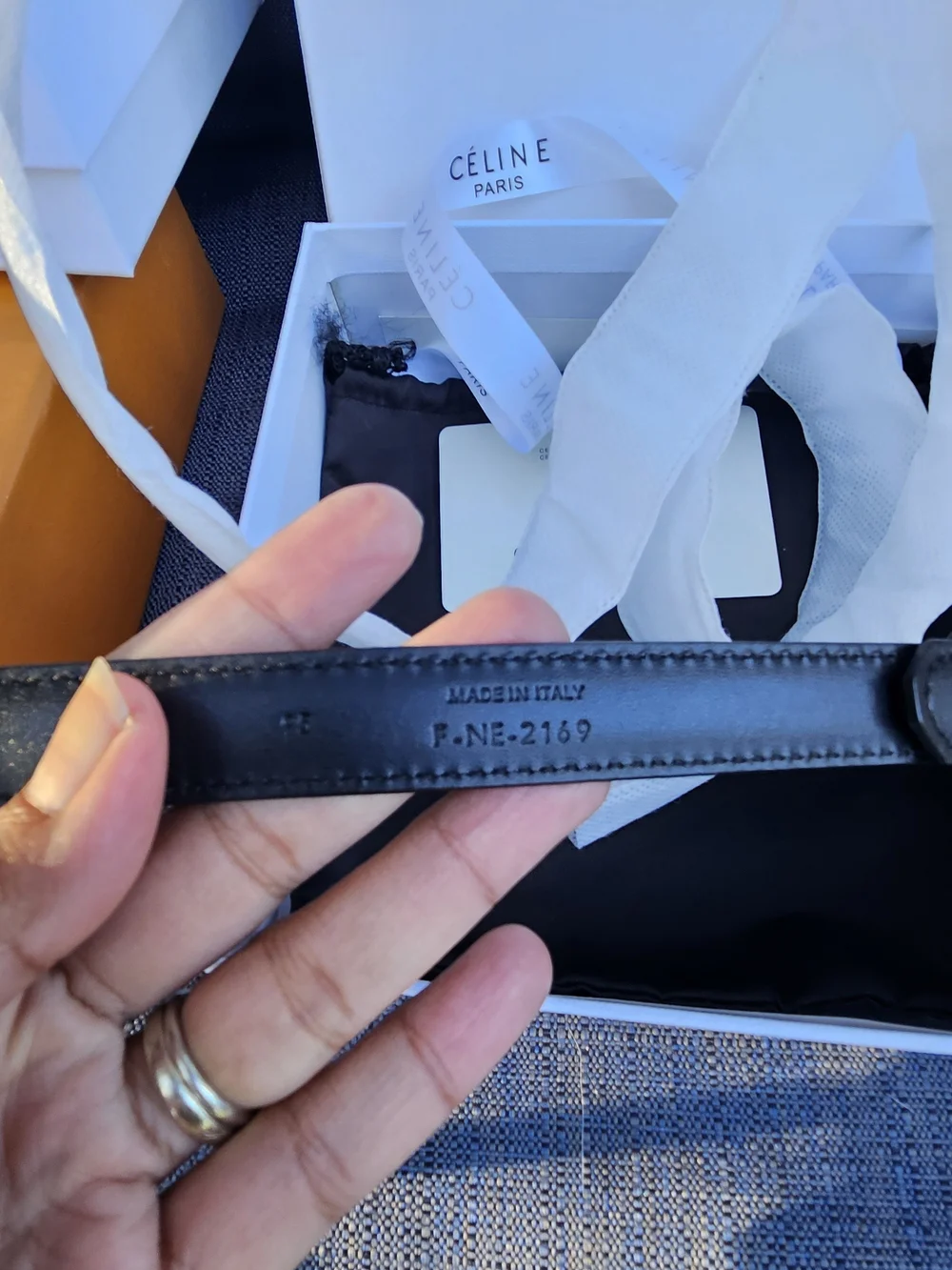 CELINE  Triomphe Black Leather Belt with Gold Buckle Size 95cm